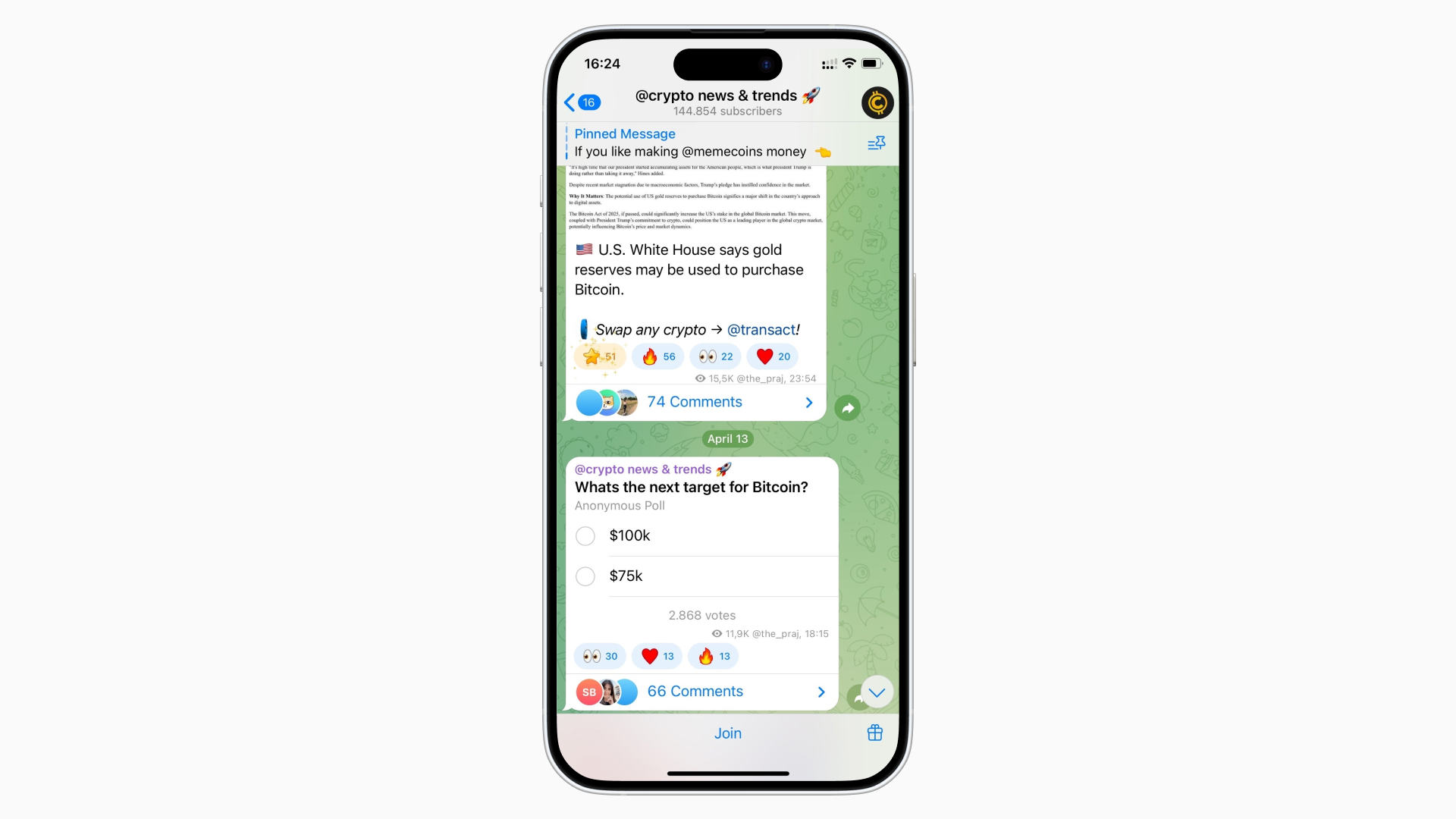 A Telegram channel about crypto news