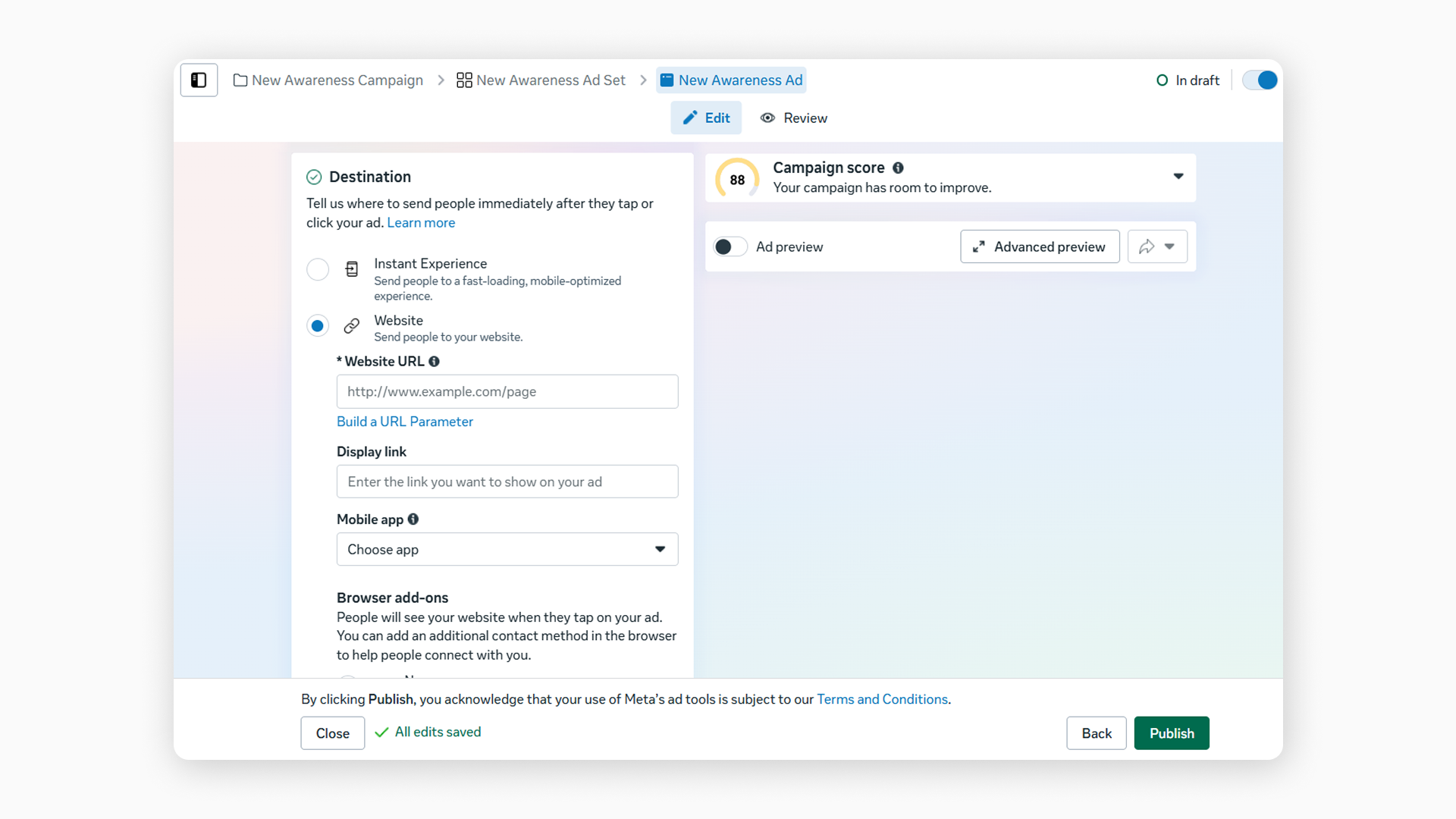Ads Manager | Destination